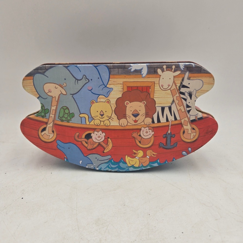Noah's Ark Rocking Boat Metal Decorative Tin Animal Illustrations Storage Box